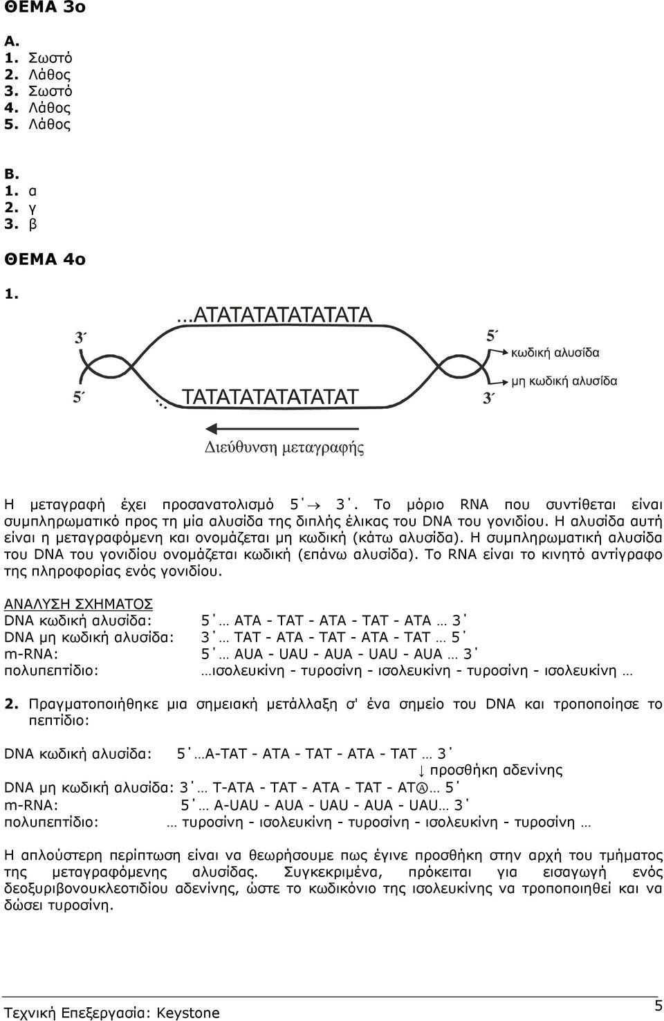 Η συµπληρωµατική αλυσίδα του DNA του γονιδίου ονοµάζεται κωδική (επάνω αλυσίδα). Το RNA είναι το κινητό αντίγραφο της πληροφορίας ενός γονιδίου.