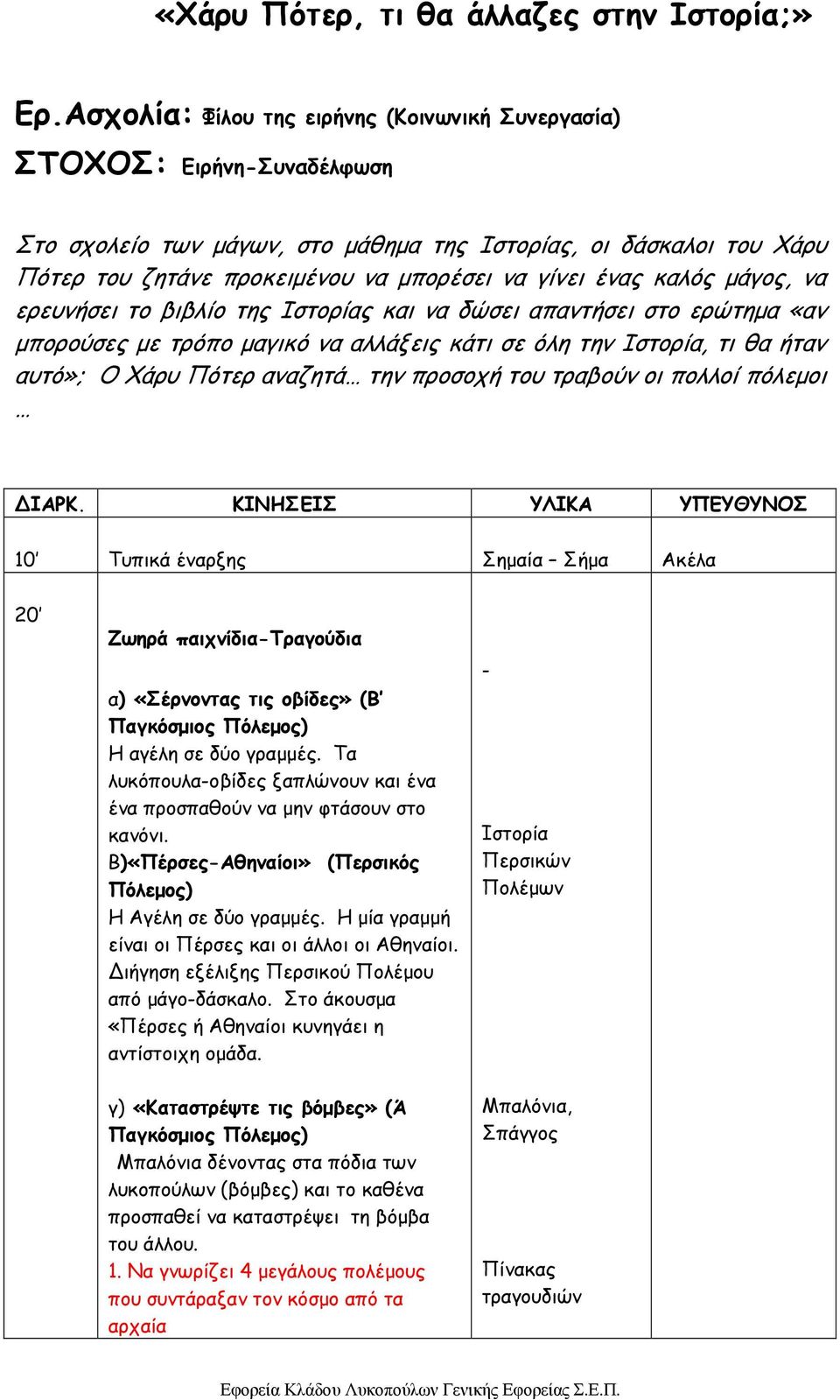 ένας καλός µάγος, να ερευνήσει το βιβλίο της Ιστορίας και να δώσει απαντήσει στο ερώτηµα «αν µπορούσες µε τρόπο µαγικό να αλλάξεις κάτι σε όλη την Ιστορία, τι θα ήταν αυτό»; Ο Χάρυ Πότερ αναζητά την