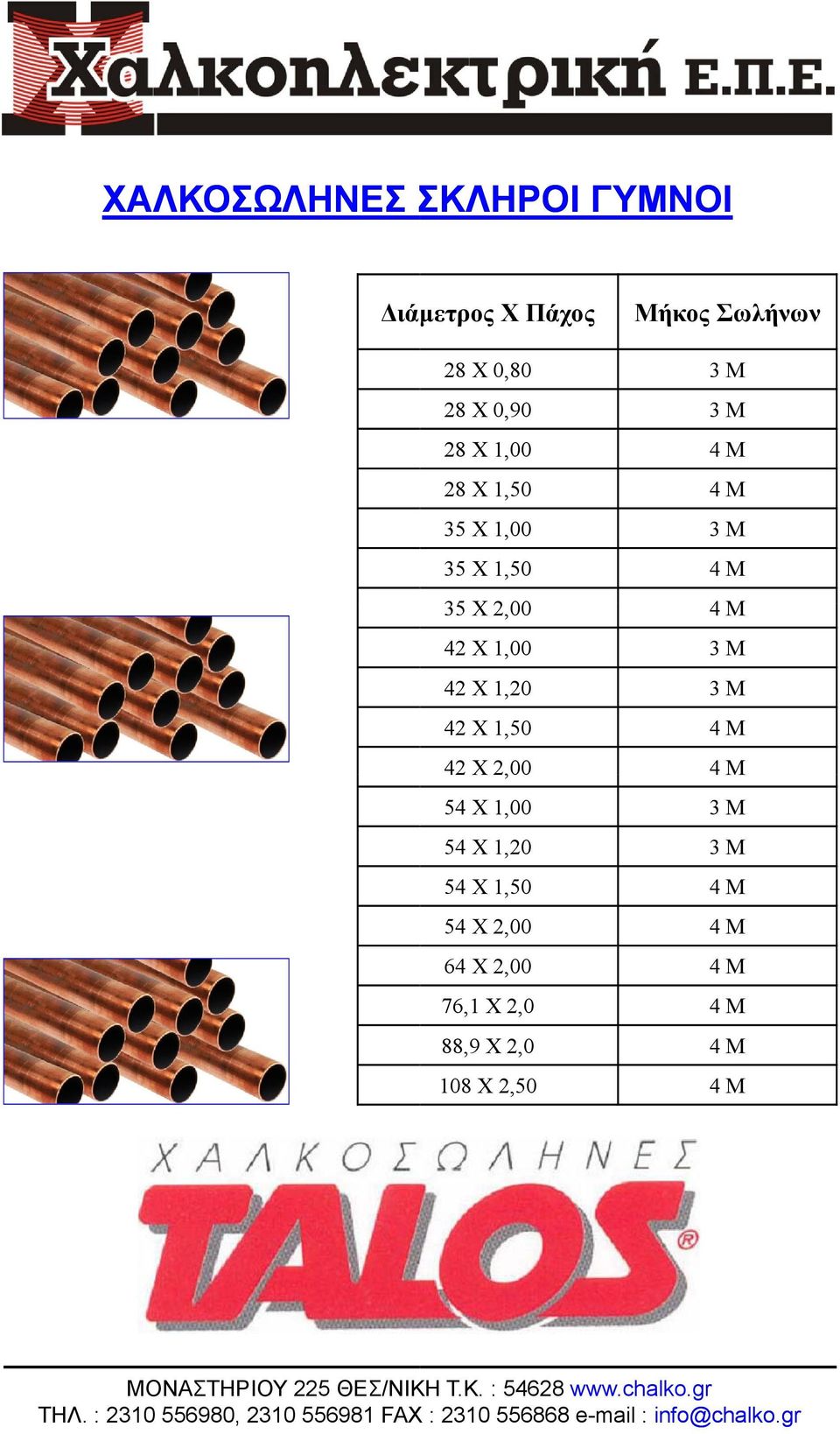 42 Χ 1,00 3 Μ 42 Χ 1,20 3 Μ 42 Χ 1,50 4 Μ 42 Χ 2,00 4 Μ 54 Χ 1,00 3 Μ 54 Χ 1,20 3