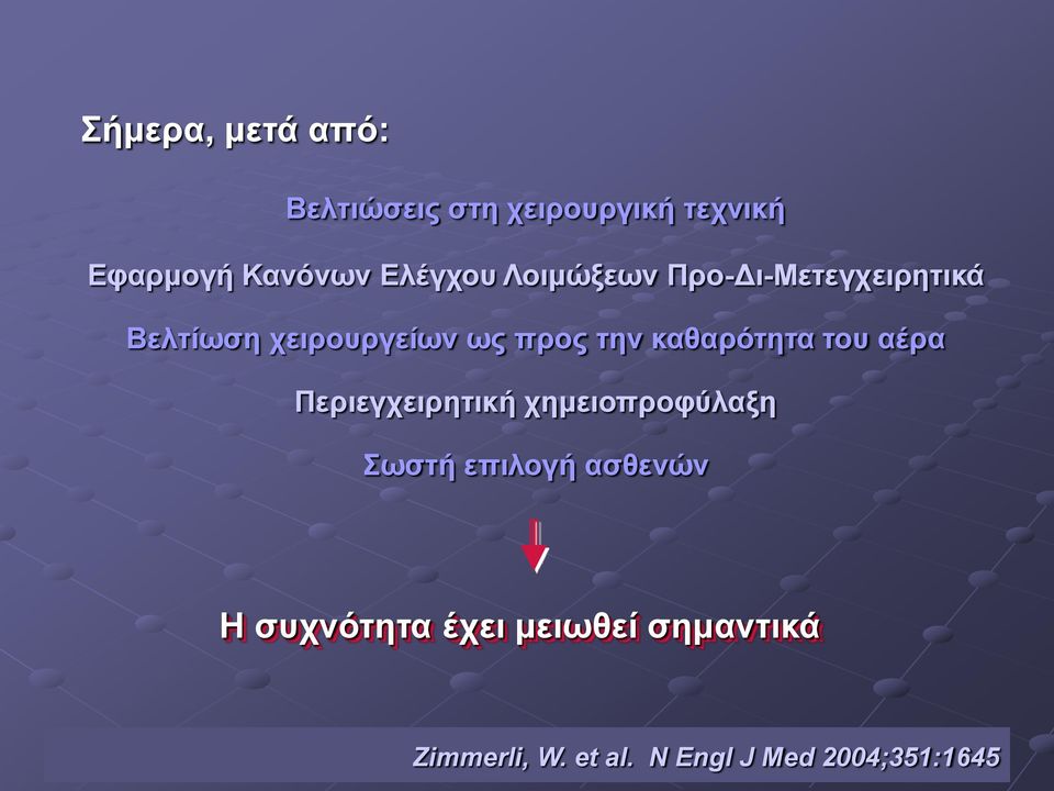 καθαρότητα του αέρα Περιεγχειρητική χημειοπροφύλαξη Σωστή επιλογή ασθενών