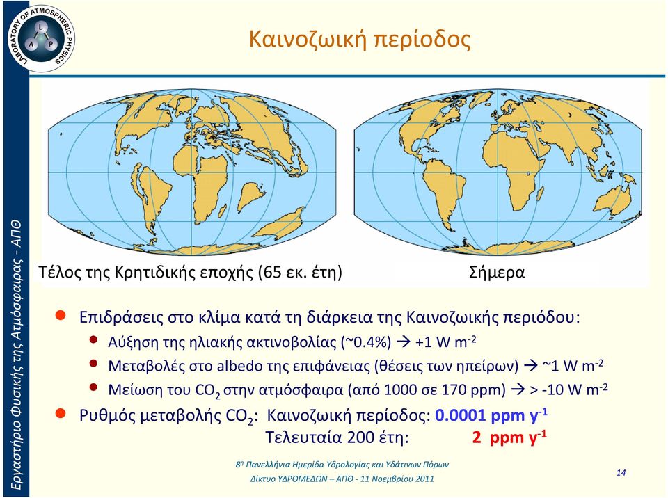 (~0.4%) +1 W m -2 Μεταβολές στο albedo της επιφάνειας (θέσεις των ηπείρων) ~1 W m -2 Μείωση του CO 2