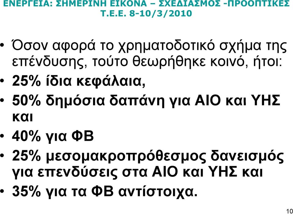 για ΑΙΟ και ΥΗΣ και 40% για ΦΒ 25% μεσομακροπρόθεσμος