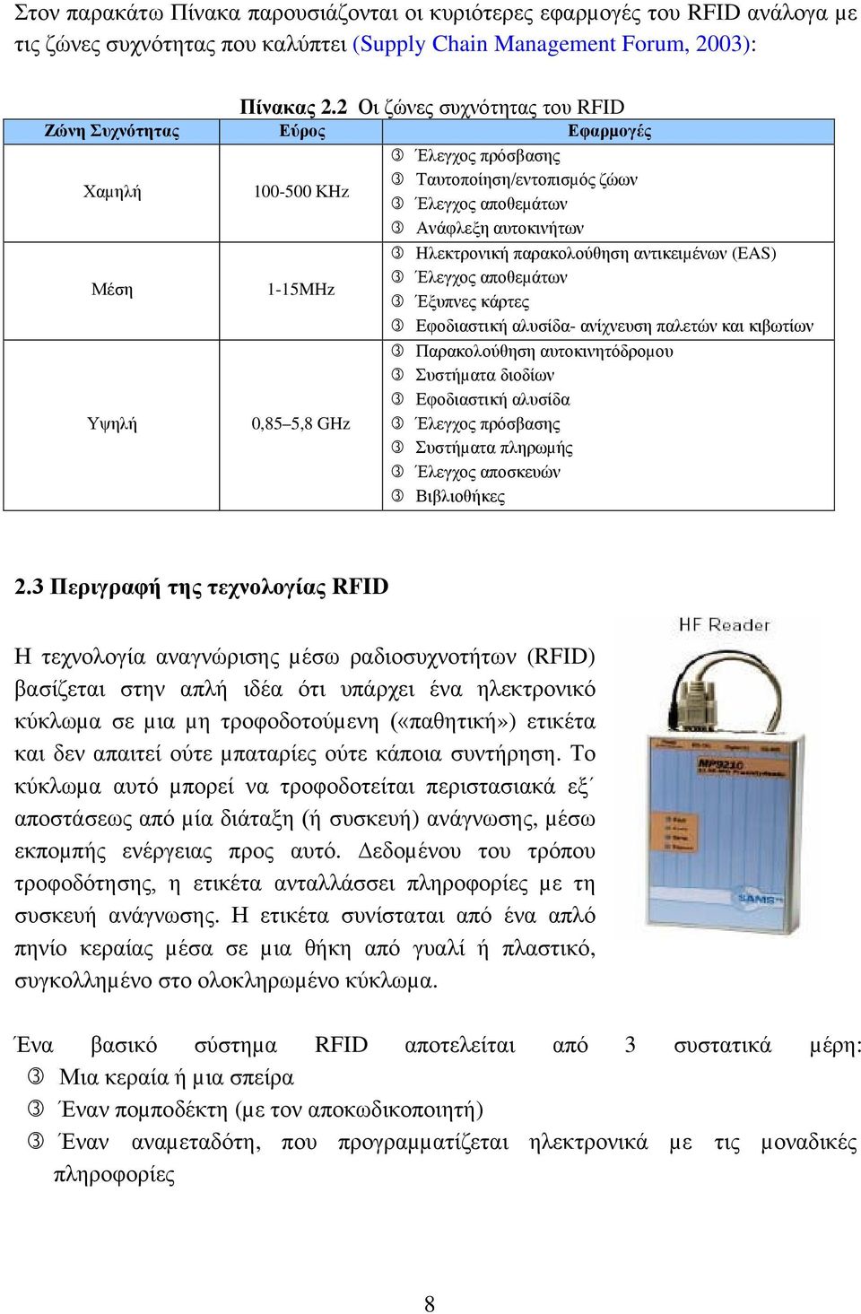 παρακολούθηση αντικειµένων (EAS) Έλεγχος αποθεµάτων Έξυπνες κάρτες Εφοδιαστική αλυσίδα- ανίχνευση παλετών και κιβωτίων Υψηλή 0,85 5,8 GHz Παρακολούθηση αυτοκινητόδροµου Συστήµατα διοδίων Εφοδιαστική