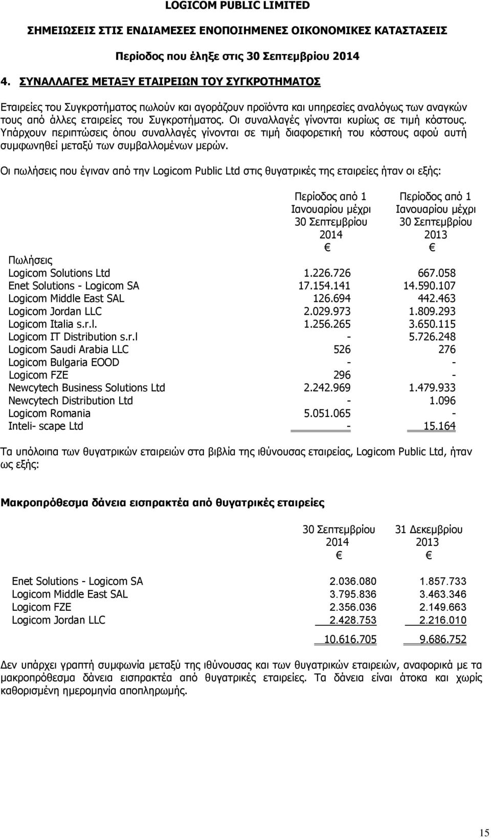 Οι συναλλαγές γίνονται κυρίως σε τιμή κόστους. Υπάρχουν περιπτώσεις όπου συναλλαγές γίνονται σε τιμή διαφορετική του κόστους αφού αυτή συμφωνηθεί μεταξύ των συμβαλλομένων μερών.