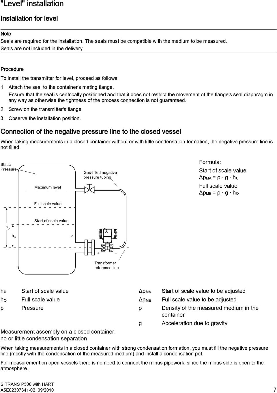 Ensure that the seal is centrically positioned and that it does not restrict the movement of the flange's seal diaphragm in any way as otherwise the tightness of the process connection is not