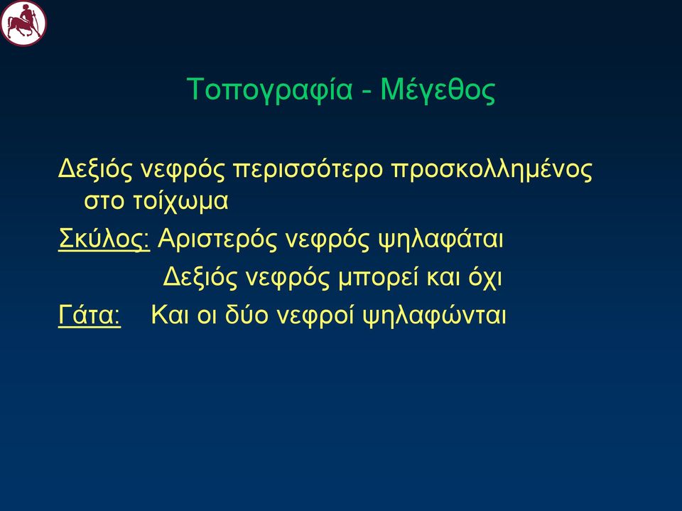 Σκύλος: Αριστερός νεφρός ψηλαφάται Γάτα: