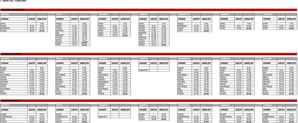 12:00 16:30 ΤΗΛΟΣ 11:00 11:05 ΣΥΜΗ 19:20 Δ/ση ΚΩΣ 12:50 13:00 ΡΟΔΟ 17:20 18:30 ΝΙΣΥΡΟΣ 11:55 12:00 ΝΙΣΥΡΟΣ 13:45 13:50 ΣΥΜΗ 19:20 Δ/ση ΚΩΣ 12:50 13:00 ΤΗΛΟΣ 14:25 14:30 ΝΙΣΥΡΟΣ 13:45 13:50 ΧΑΛΚΗ