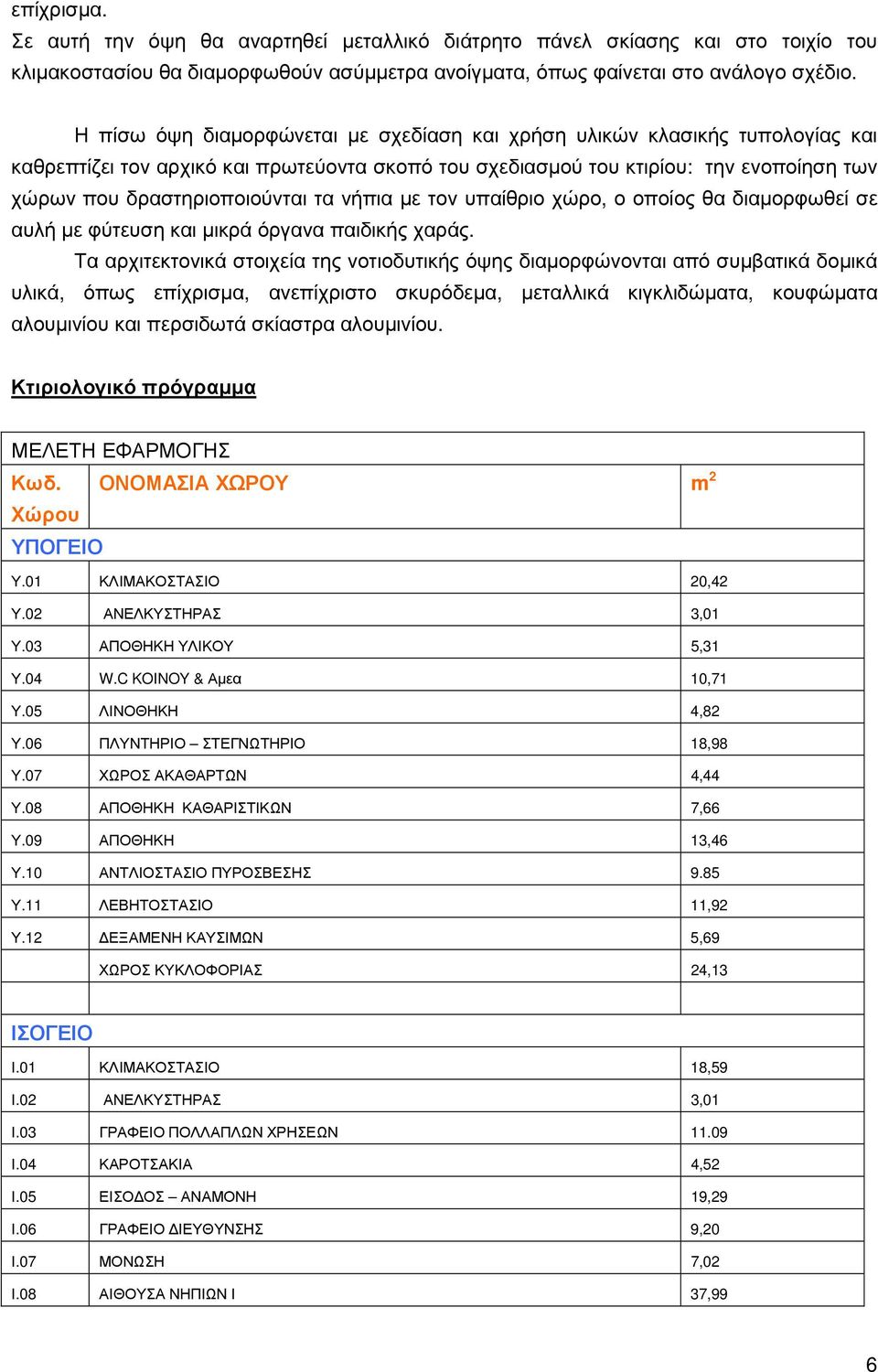 νήπια µε τον υπαίθριο χώρο, ο οποίος θα διαµορφωθεί σε αυλή µε φύτευση και µικρά όργανα παιδικής χαράς.