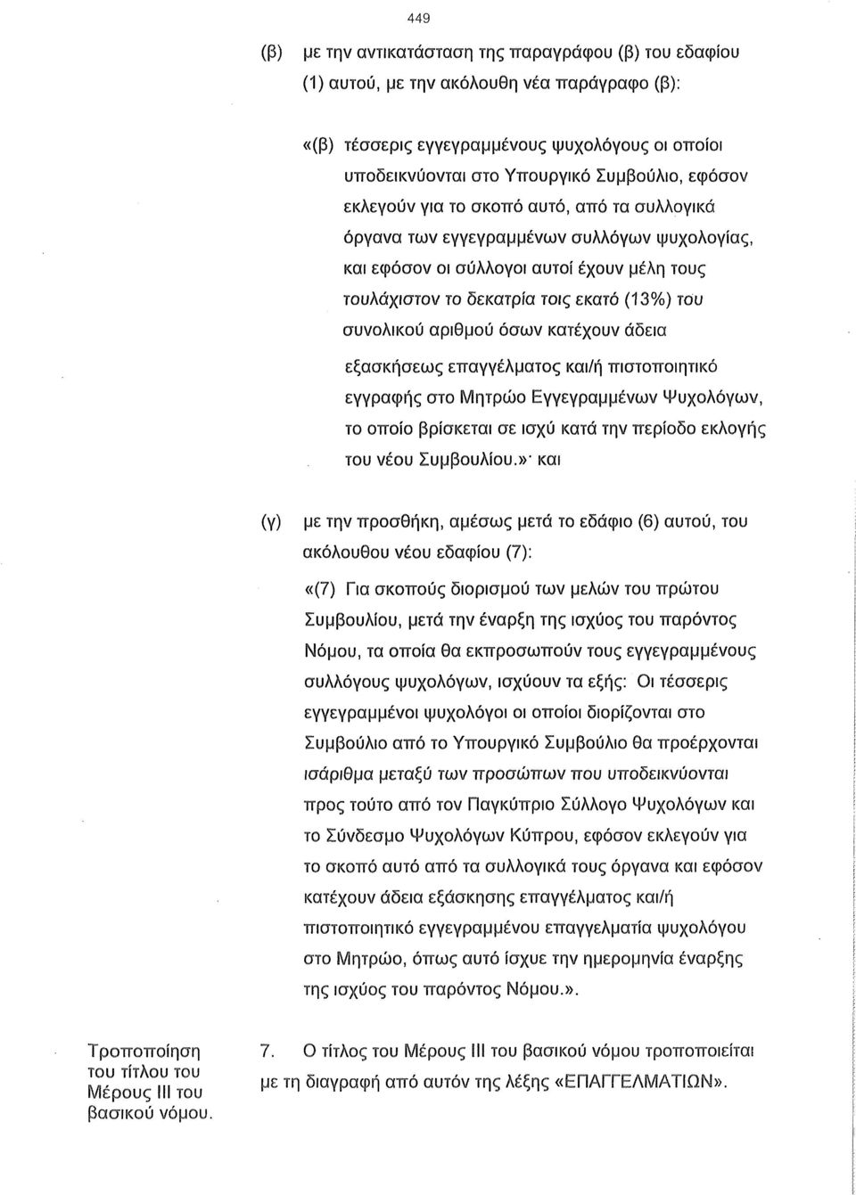 αριθμού όσων κατέχουν άδεια εξασκήσεως επαγγέλματος και/ή πιστοποιητικό εγγραφής στο Μητρώο Εγγεγραμμένων Ψυχολόγων, το οποίο βρίσκεται σε ισχύ κατά την περίοδο εκλογής του νέου Συμβουλίου.