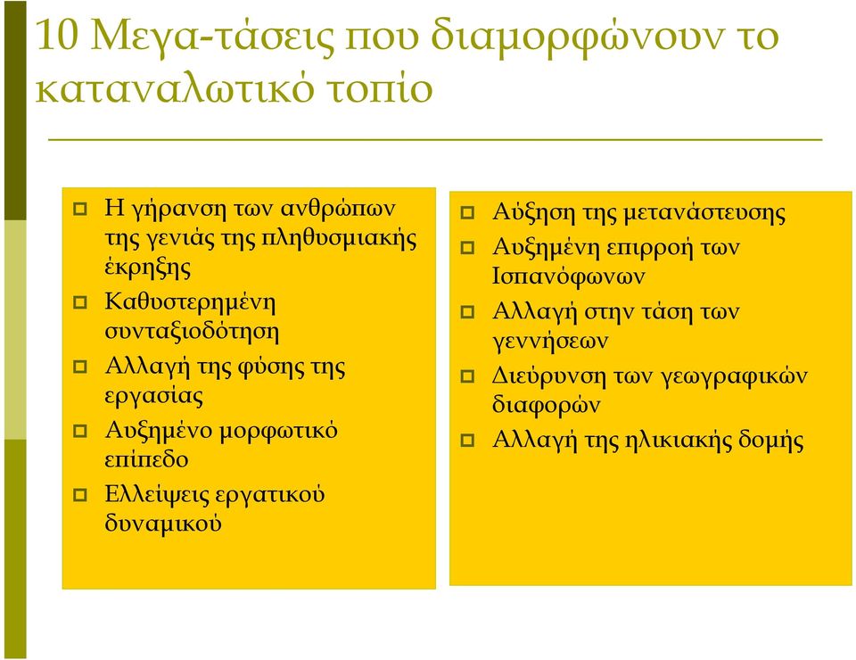 μορφωτικό επίπεδο Αύξηση της μετανάστευσης Αυξημένη επιρροή των Ισπανόφωνων Αλλαγή στην τάση