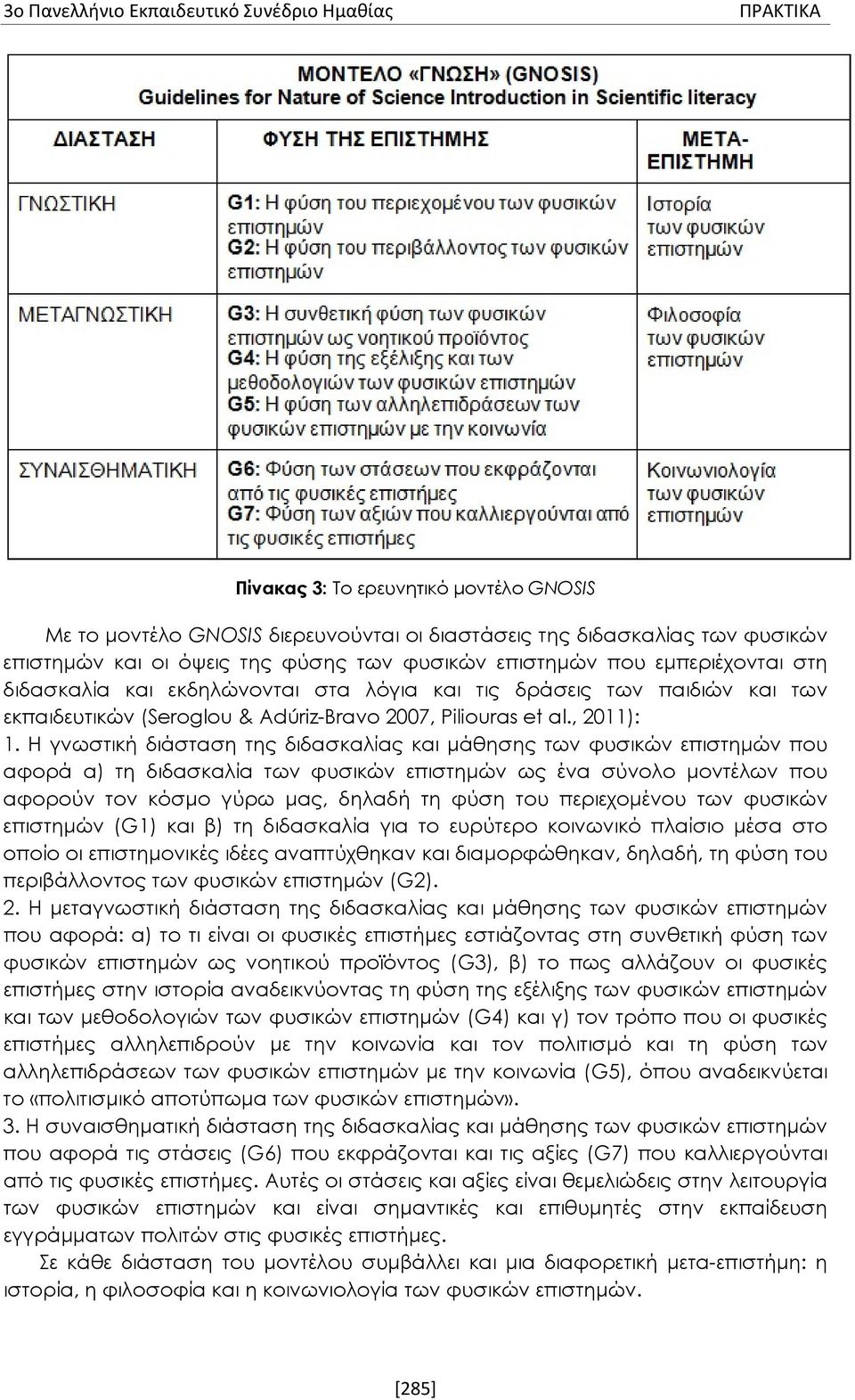 Η γνωστική διάσταση της διδασκαλίας και μάθησης των φυσικών επιστημών που αφορά α) τη διδασκαλία των φυσικών επιστημών ως ένα σύνολο μοντέλων που αφορούν τον κόσμο γύρω μας, δηλαδή τη φύση του