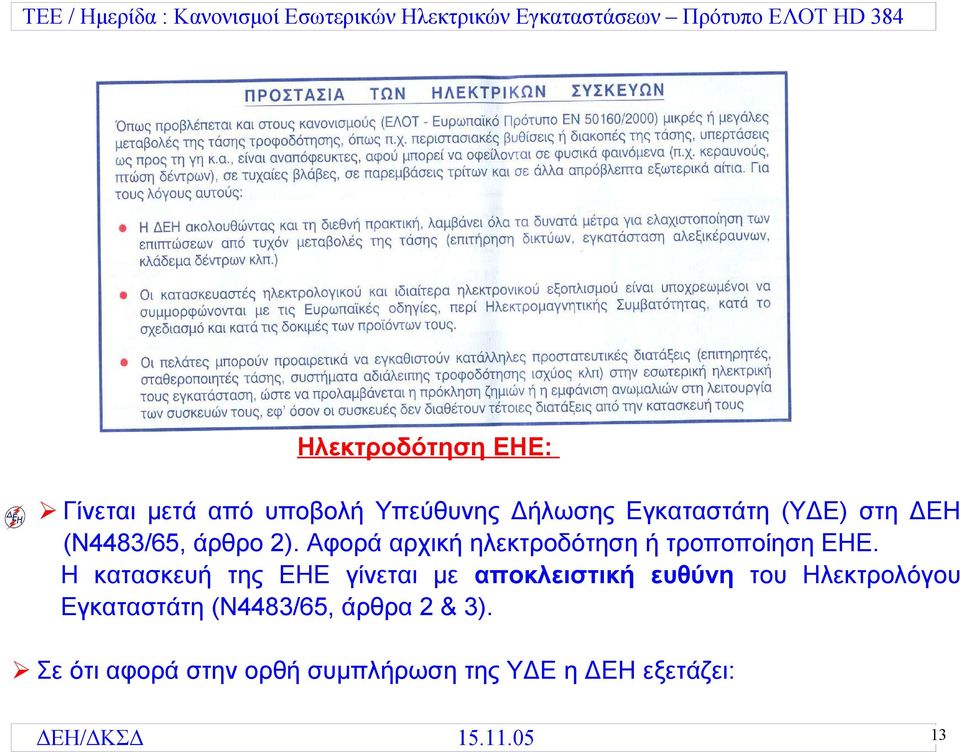 Η κατασκευή της ΕΗΕ γίνεται με αποκλειστική ευθύνη του Ηλεκτρολόγου Εγκαταστάτη