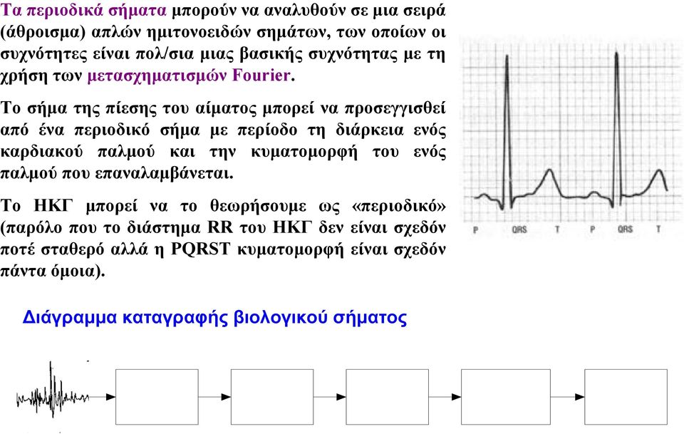 Το σήμα της πίεσης του αίματος μπορεί να προσεγγισθεί από ένα περιοδικό σήμα με περίοδο τη διάρκεια ενός καρδιακού παλμού και την κυματομορφή