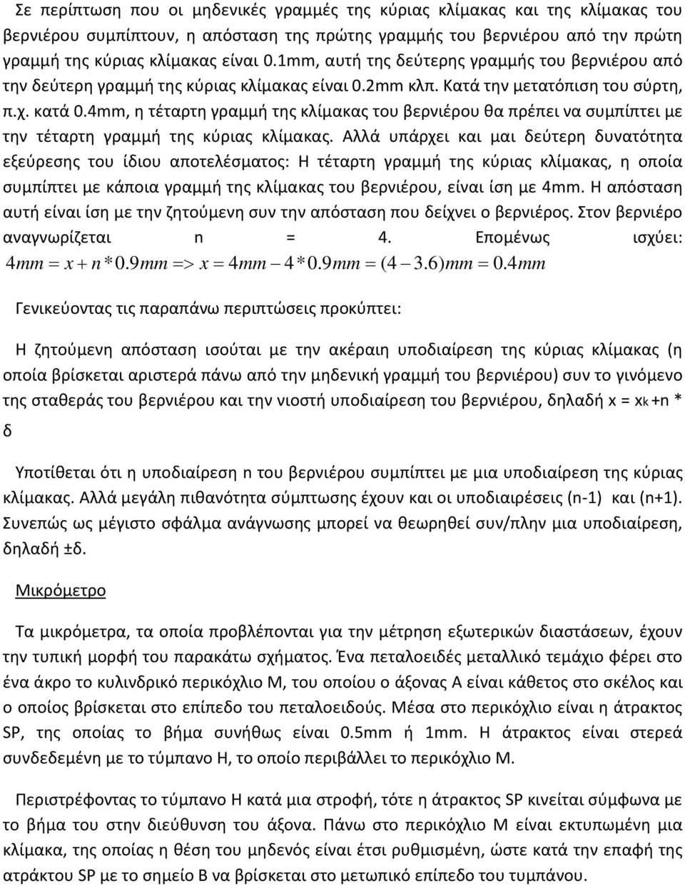 4mm, η τέταρτη γραμμή της κλίμακας του βερνιέρου θα πρέπει να συμπίπτει με την τέταρτη γραμμή της κύριας κλίμακας.