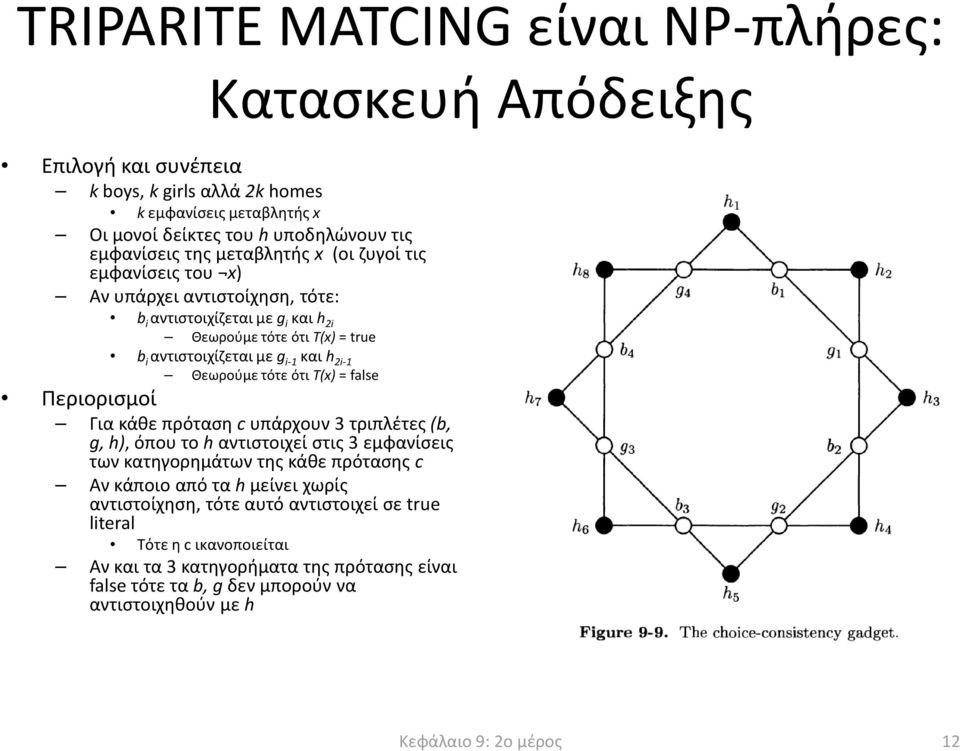 τότε ότι T(x) = false Περιορισμοί Για κάθε πρόταση cυπάρχουν 3 τριπλέτες(b, g, h), όπου το hαντιστοιχεί στις 3 εμφανίσεις των κατηγορημάτων της κάθε πρότασης c Αν κάποιο από τα hμείνει