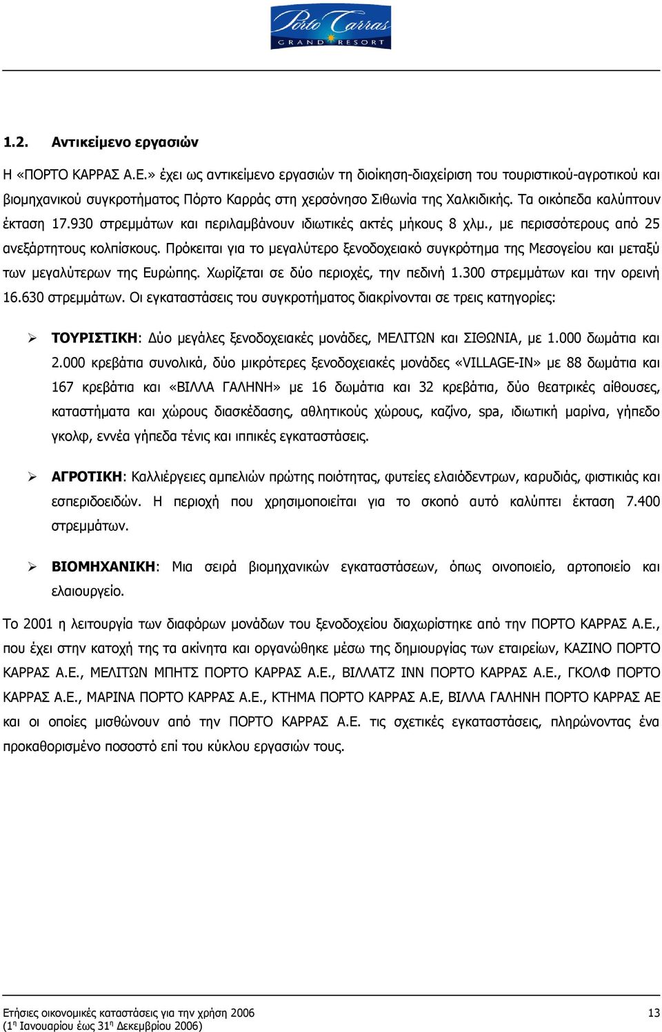 930 στρεμμάτων και περιλαμβάνουν ιδιωτικές ακτές μήκους 8 χλμ., με περισσότερους από 25 ανεξάρτητους κολπίσκους.