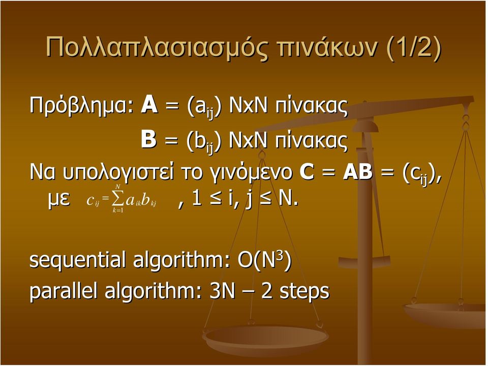 γινόμενο C = AB = (c( N ij με c = ij aikbkj, 1 i, j N.