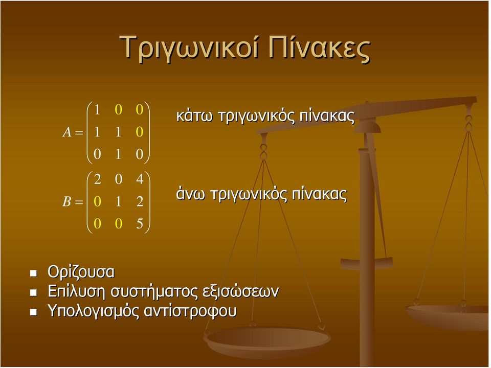 πίνακας άνω τριγωνικός πίνακας Ορίζουσα