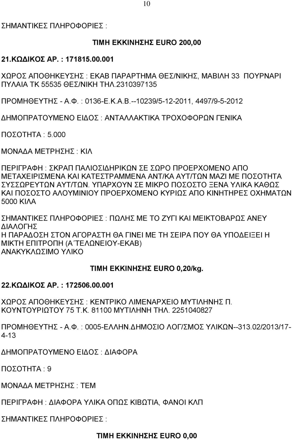 ΥΠΑΡΧΟΥΝ ΣΕ ΜΙΚΡΟ ΠΟΣΟΣΤΟ ΞΕΝΑ ΥΛΙΚΑ ΚΑΘΩΣ ΚΑΙ ΠΟΣΟΣΤΟ ΑΛΟΥΜΙΝΙΟΥ ΠΡΟΕΡΧΟΜΕΝΟ ΚΥΡΙΩΣ ΑΠΟ ΚΙΝΗΤΗΡΕΣ ΟΧΗΜΑΤΩΝ 5000 ΚΙΛΑ ΠΩΛΗΣ ΜΕ ΤΟ ΖΥΓΙ ΚΑΙ ΜΕΙΚΤΟΒΑΡΩΣ ΑΝΕΥ ΔΙΑΛΟΓΗΣ Η ΠΑΡΑΔΟΣΗ ΣΤΟΝ ΑΓΟΡΑΣΤΗ ΘΑ ΓΙΝΕΙ