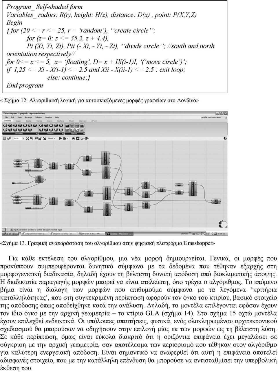 5 and Xii - X(ii-1) <= 2.5 : exit loop; else: continue;} End program «Σχήμα 12. Αλγοριθμική λογική για αυτοσκιαζόμενες μορφές γραφείων στο Λονδίνο» «Σχήμα 13.