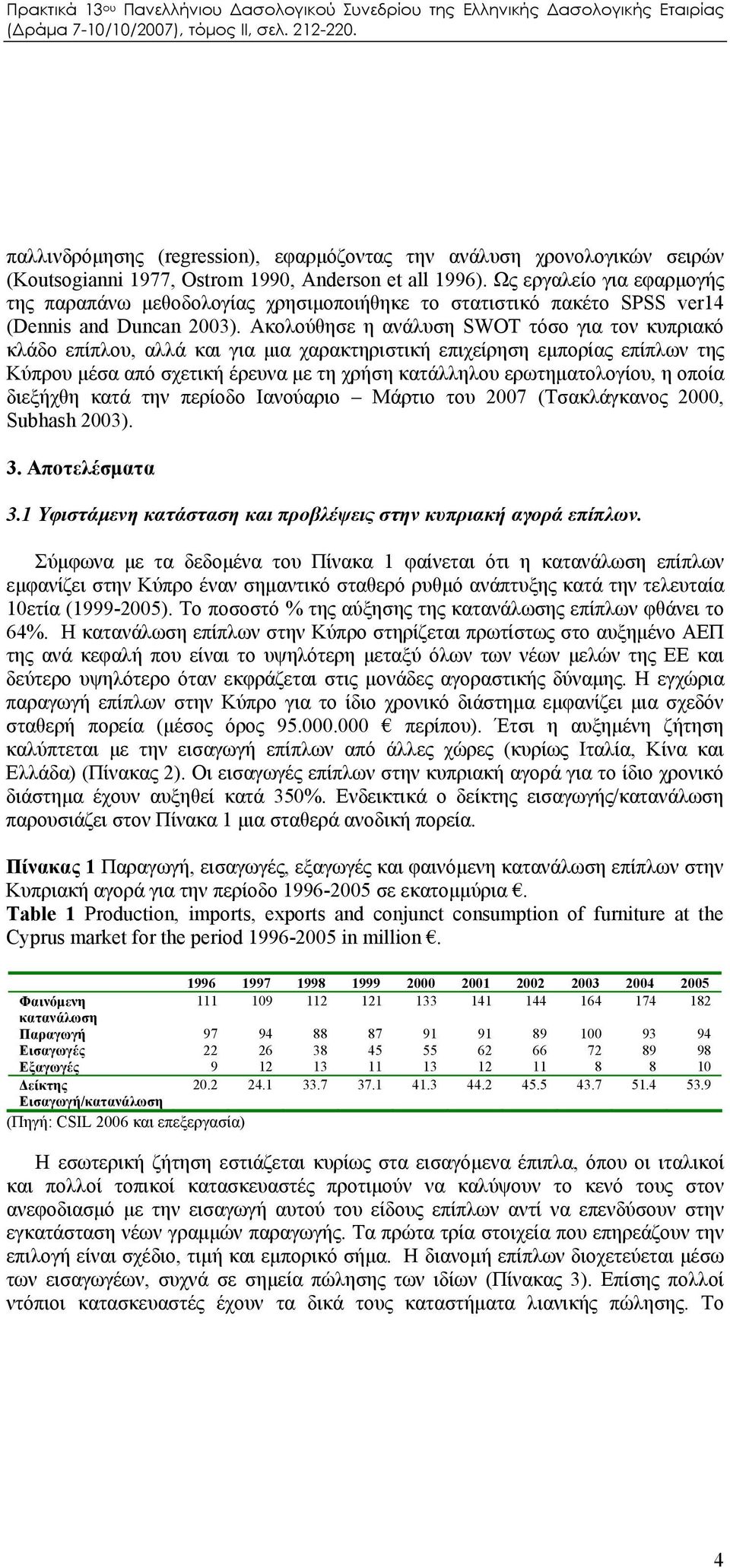 Ακολούθησε η ανάλυση SWOT τόσο για τον κυπριακό κλάδο επίπλου, αλλά και για μια χαρακτηριστική επιχείρηση εμπορίας επίπλων της Κύπρου μέσα από σχετική έρευνα με τη χρήση κατάλληλου ερωτηματολογίου, η