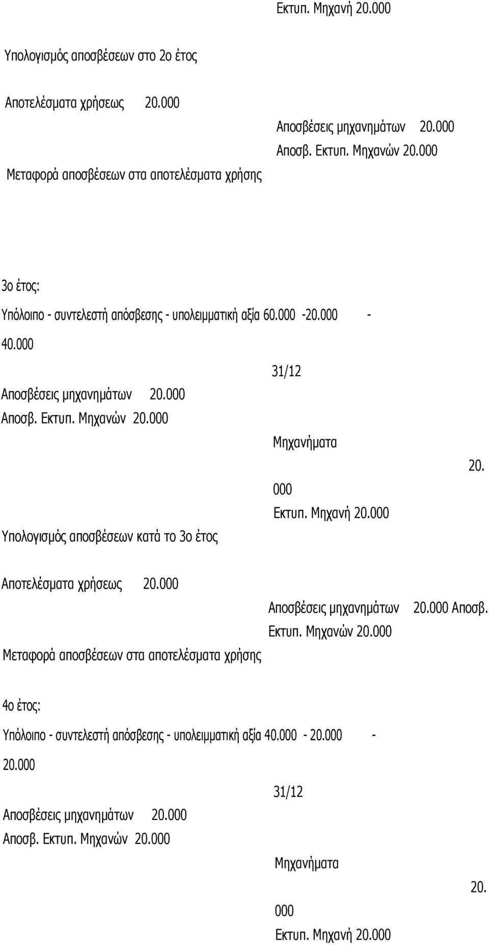 000 Υπολογισμός αποσβέσεων κατά το 3ο έτος 31/12 Μηχανήματα 000 Εκτυπ. Μηχανή 20.000 20. Αποτελέσματα χρήσεως 20.