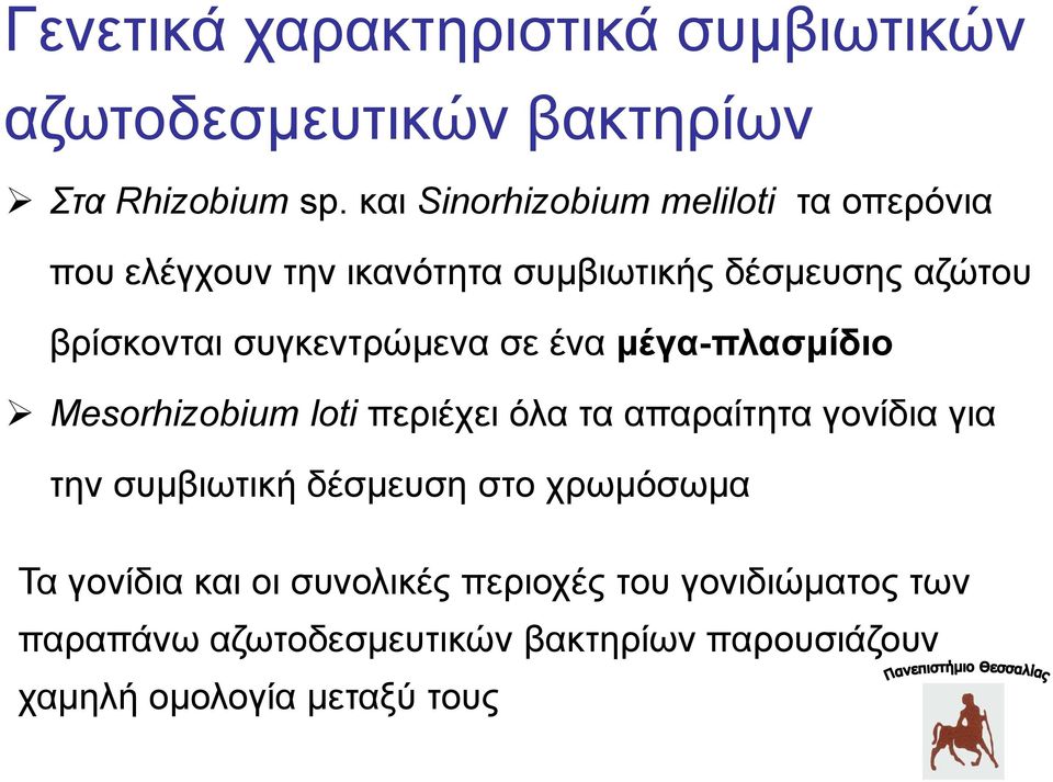 συγκεντρώμενα σε ένα μέγα-πλασμίδιο Mesorhizobium loti περιέχει όλα τα απαραίτητα γονίδια για την συμβιωτική