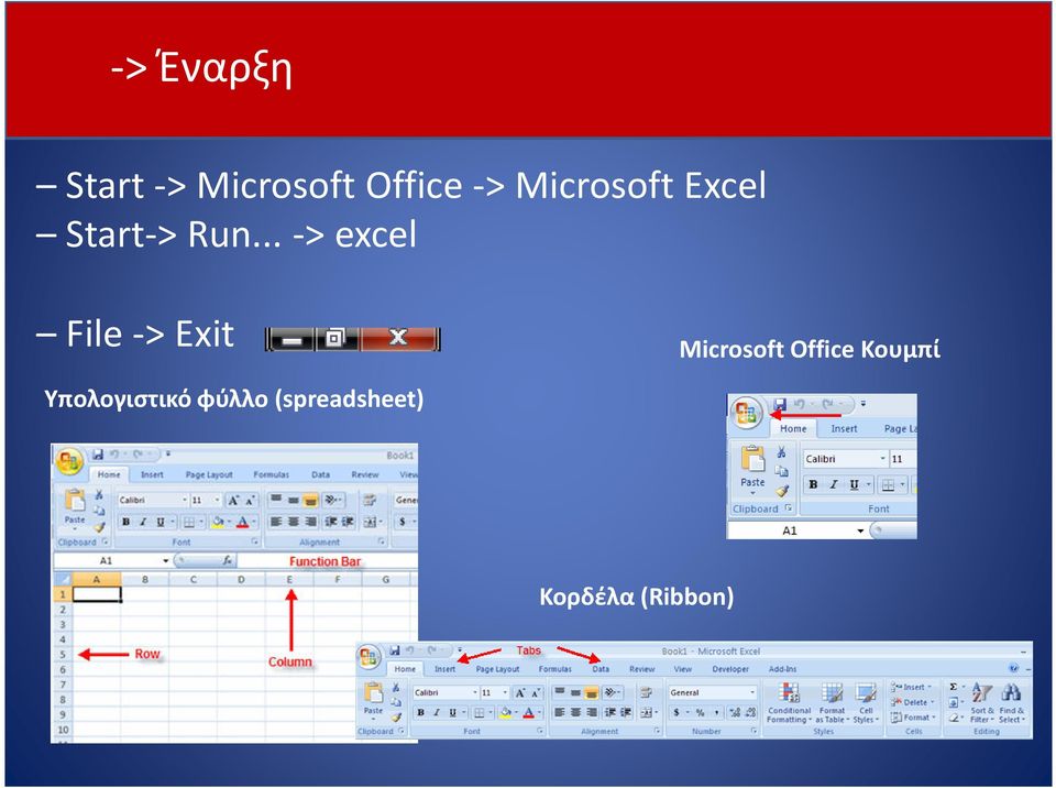 .. -> excel File -> Exit Microsoft Office