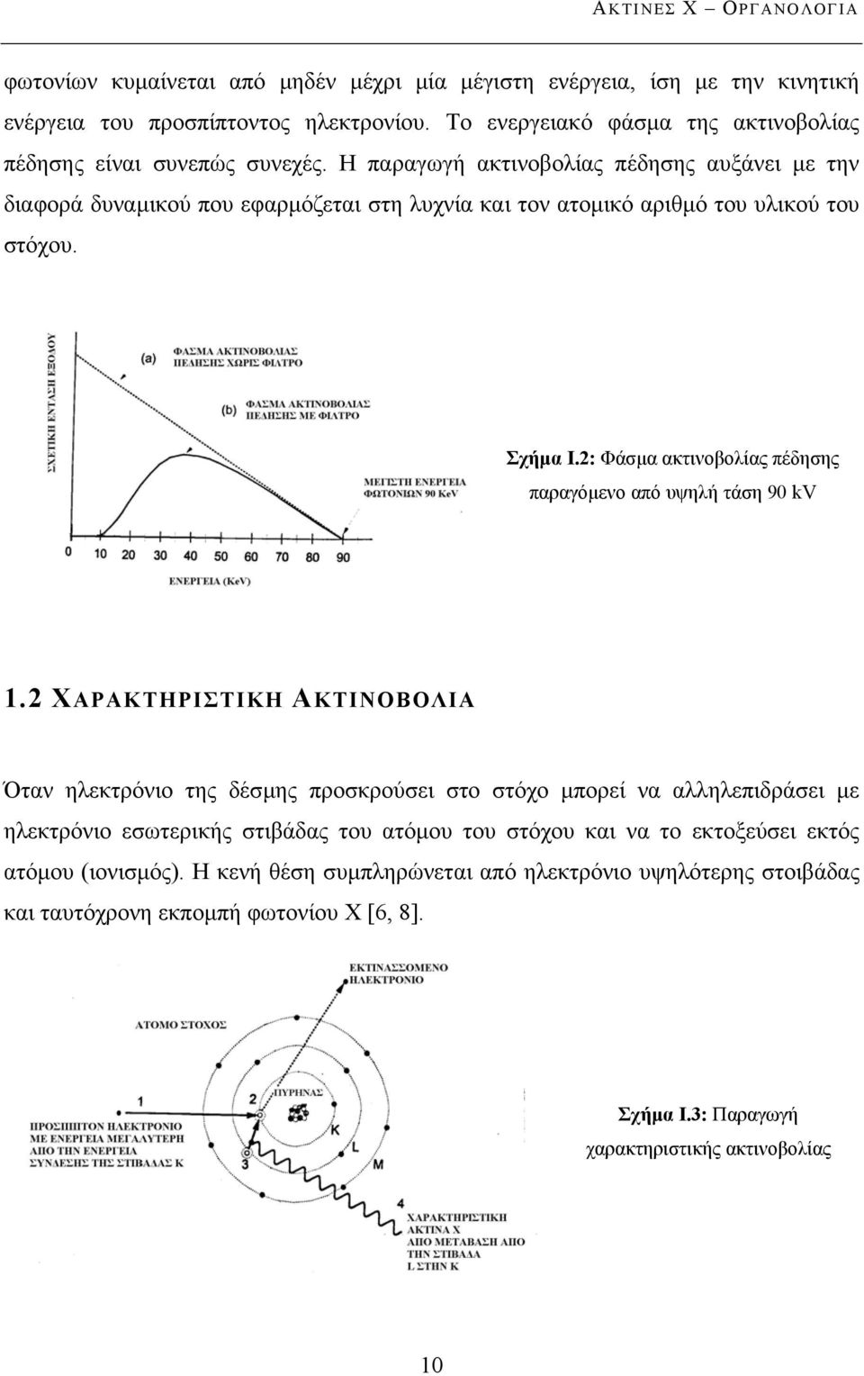 Η παραγωγή ακτινοβολίας πέδησης αυξάνει µε την διαφορά δυναµικού που εφαρµόζεται στη λυχνία και τον ατοµικό αριθµό του υλικού του στόχου. Σχήµα Ι.