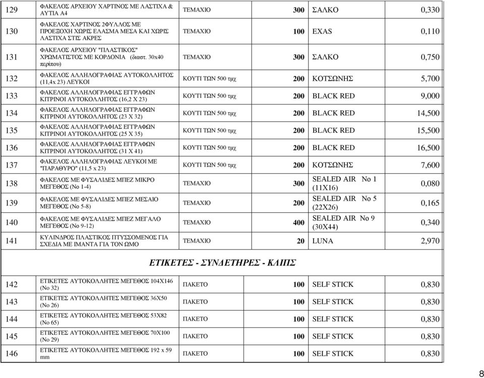 30x40 περίπου) ΦΑΚΕΛΟΣ ΑΛΛΗΛΟΓΡΑΦΙΑΣ ΑΥΤΟΚΟΛΛΗΤΟΣ (11,4x 23) ΛΕΥΚΟΙ ΦΑΚΕΛΟΣ ΑΛΛΗΛΟΓΡΑΦΙΑΣ ΕΓΓΡΑΦΩΝ ΚΙΤΡΙΝΟΙ ΑΥΤΟΚΟΛΛΗΤΟΣ (16,2 X 23) ΦΑΚΕΛΟΣ ΑΛΛΗΛΟΓΡΑΦΙΑΣ ΕΓΓΡΑΦΩΝ ΚΙΤΡΙΝΟΙ ΑΥΤΟΚΟΛΛΗΤΟΣ (23 X 32)