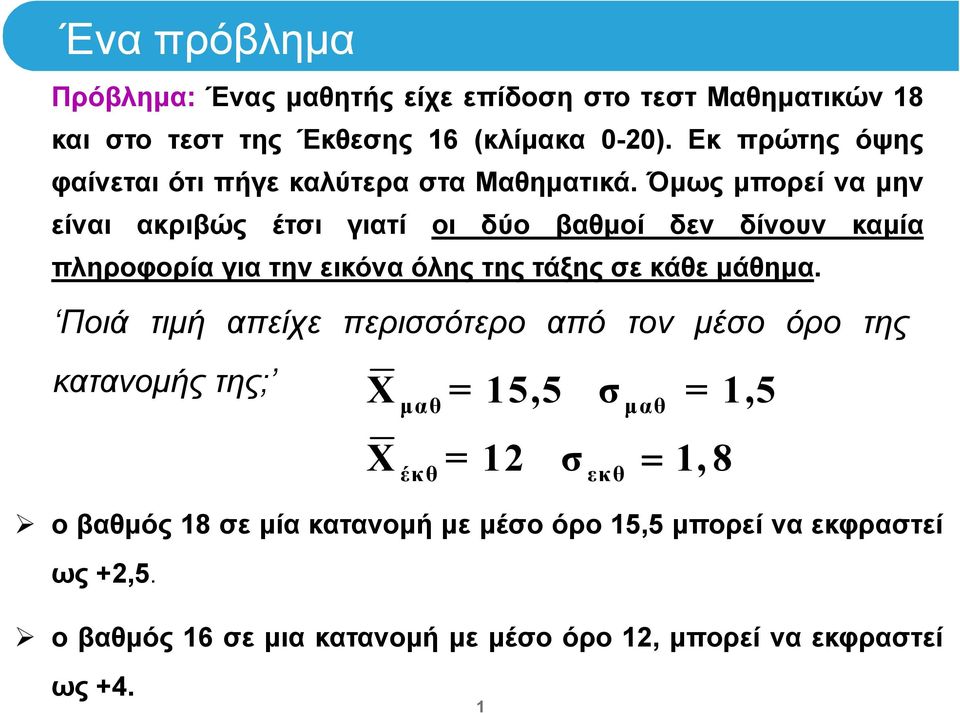 Όμως μπορεί να μην είναι ακριβώς έτσι γιατί οι δύο βαθμοί δεν δίνουν καμία πληροφορία για την εικόνα όλης της τάξης σε κάθε μάθημα.