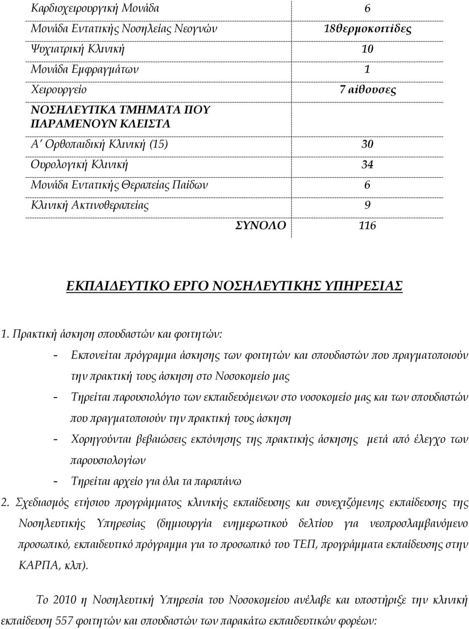 Πρακτική άσκηση σ ουδαστών και φοιτητών: - Εκ ονείται ρόγραµµα άσκησης των φοιτητών και σ ουδαστών ου ραγµατο οιούν την ρακτική τους άσκηση στο Νοσοκοµείο µας - Τηρείται αρουσιολόγιο των εκ