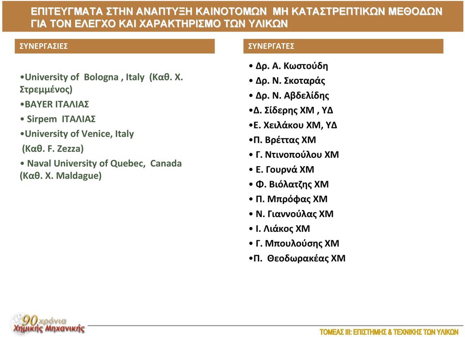 Zezza) Naval University of Quebec, Canada (Καθ. X. Maldague) ΣΥΝΕΡΓΑΤΕΣ Δρ. Α. Κωστούδη Δρ. Ν. Σκοταράς Δρ. Ν. Αβδελίδης Δ.