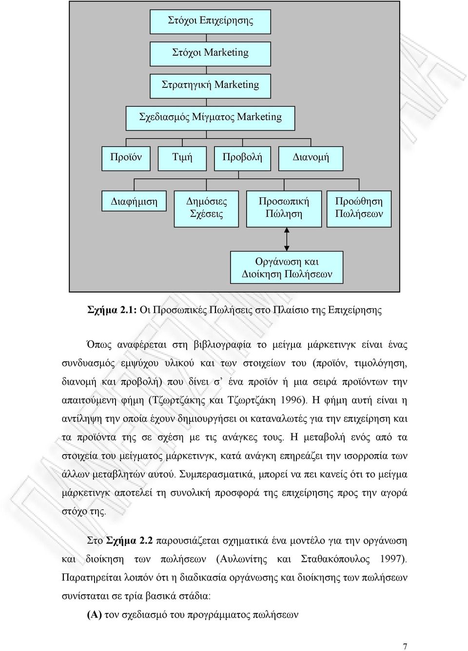 1: Οι Προσωπικές Πωλήσεις στο Πλαίσιο της Επιχείρησης Όπως αναφέρεται στη βιβλιογραφία το μείγμα μάρκετινγκ είναι ένας συνδυασμός εμψύχου υλικού και των στοιχείων του (προϊόν, τιμολόγηση, διανομή και