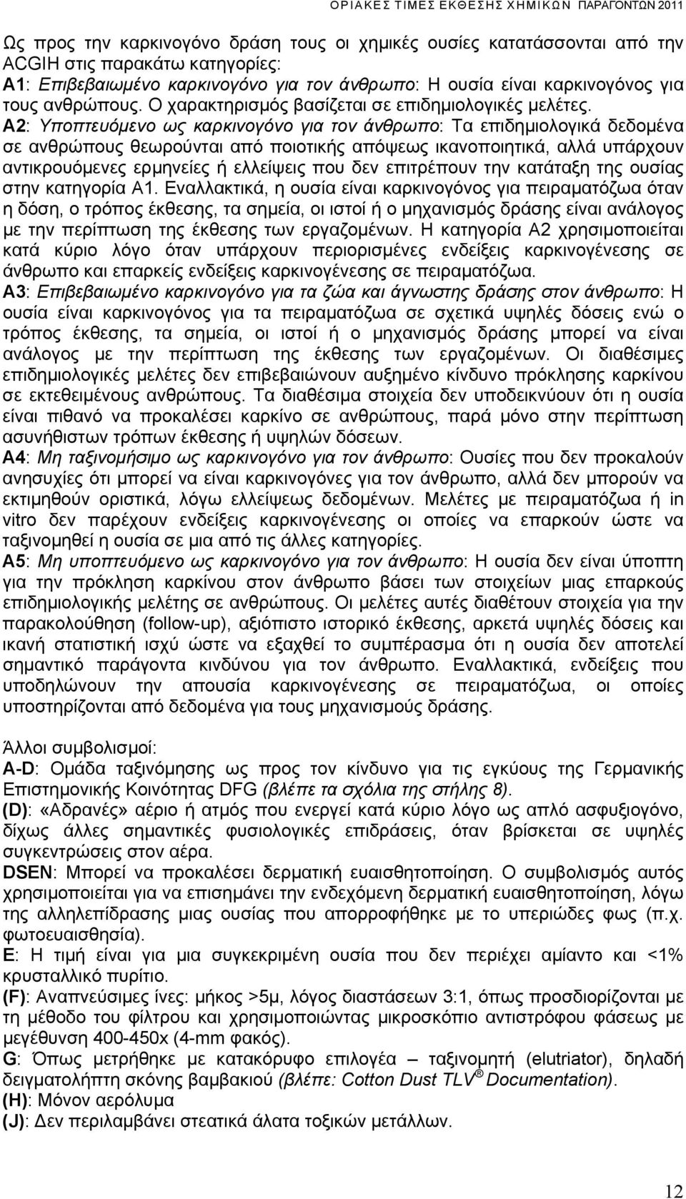 A2: Υποπτευόμενο ως καρκινογόνο για τον άνθρωπο: Τα επιδημιολογικά δεδομένα σε ανθρώπους θεωρούνται από ποιοτικής απόψεως ικανοποιητικά, αλλά υπάρχουν αντικρουόμενες ερμηνείες ή ελλείψεις που δεν