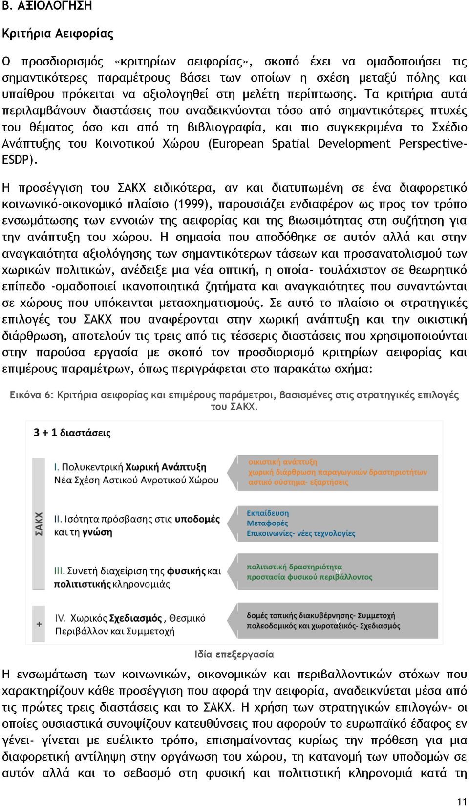 Τα κριτήρια αυτά περιλαμβάνουν διαστάσεις που αναδεικνύονται τόσο από σημαντικότερες πτυχές του θέματος όσο και από τη βιβλιογραφία, και πιο συγκεκριμένα το Σχέδιο Ανάπτυξης του Κοινοτικού Χώρου