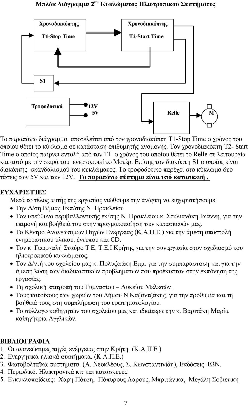 Τον χρονοδιακόπτη Τ2- Start Time ο οποίος παίρνει εντολή από τον Τ1 ο χρόνος του οποίου θέτει το Relle σε λειτουργία και αυτό µε την σειρά του ενεργοποιεί το Μοτέρ.