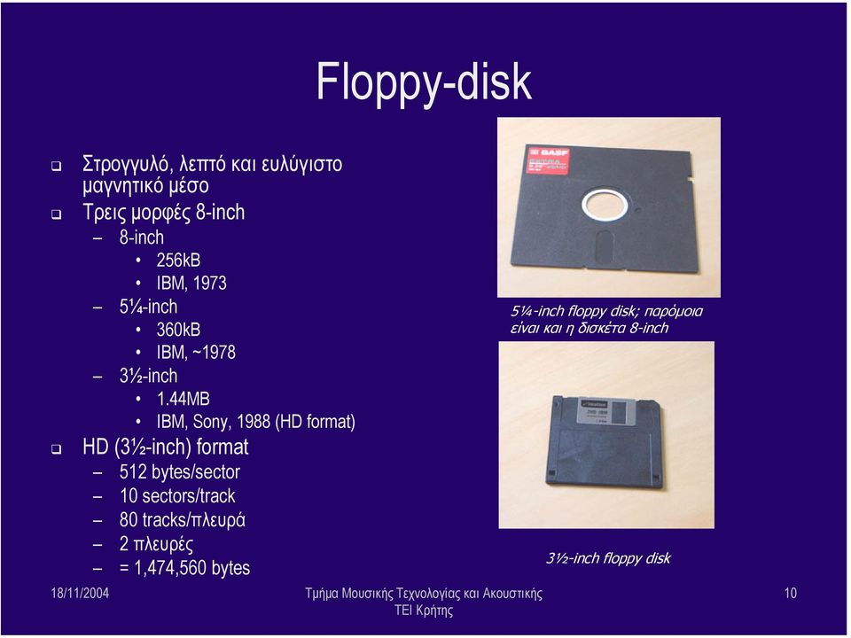 44ΜΒ IBM, Sony, 1988 (HD format) HD (3½-inch) format 512 bytes/sector 10 sectors/track