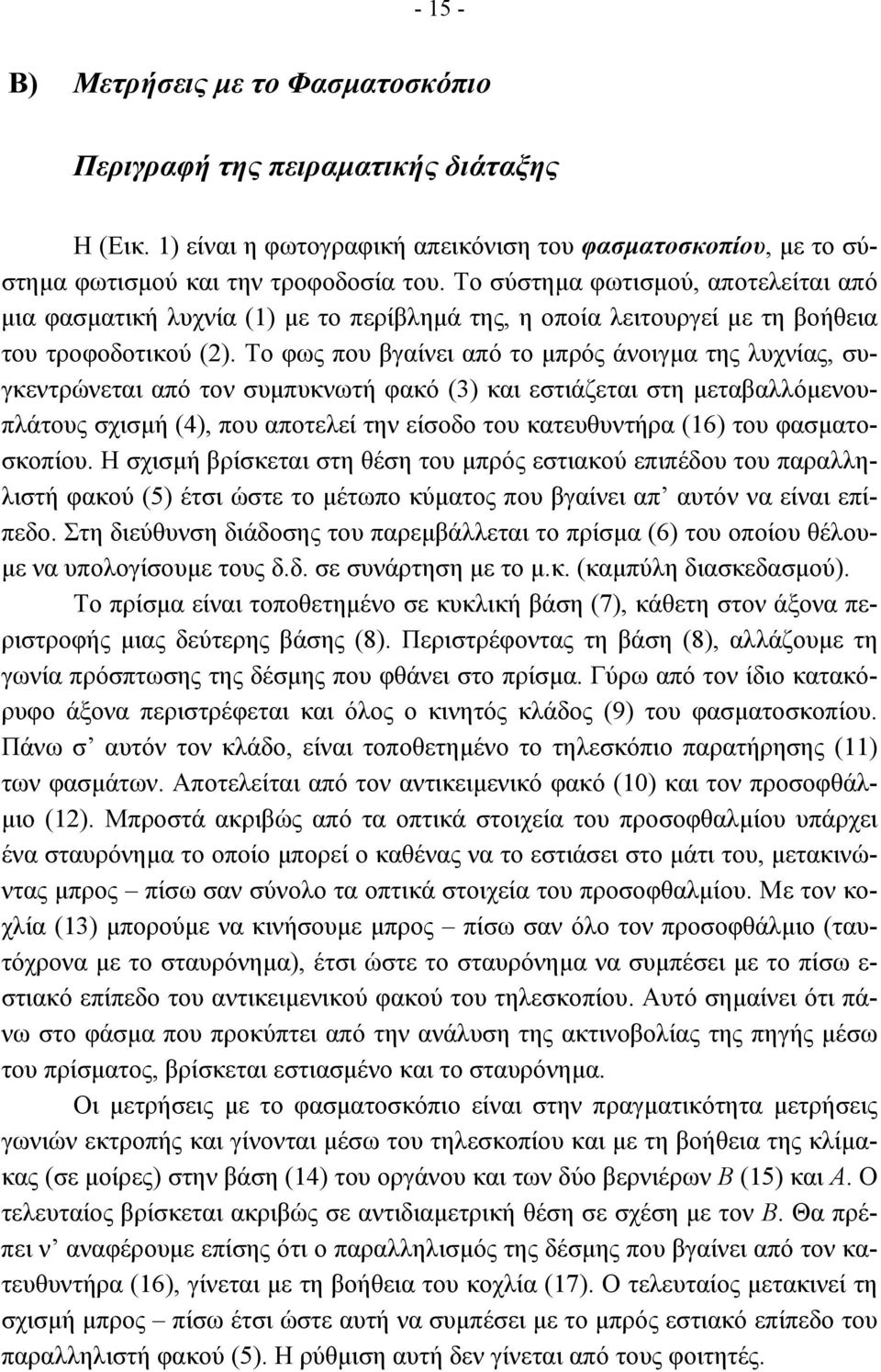 Το φως που βγαίνει από το µπρός άνοιγµα της λυχνίας, συγκεντρώνεται από τον συµπυκνωτή φακό (3) και εστιάζεται στη µεταβαλλόµενουπλάτους σχισµή (4), που αποτελεί την είσοδο του κατευθυντήρα (16) του