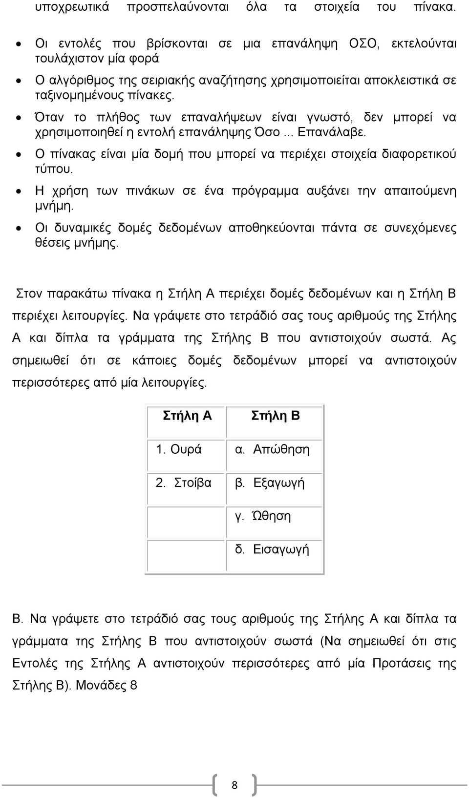 Όηαλ ην πιήζνο ησλ επαλαιήςεσλ είλαη γλσζηό, δελ κπνξεί λα ρξεζηκνπνηεζεί ε εληνιή επαλάιεςεο Όζν... Δπαλάιαβε. Ο πίλαθαο είλαη κία δνκή πνπ κπνξεί λα πεξηέρεη ζηνηρεία δηαθνξεηηθνύ ηύπνπ.