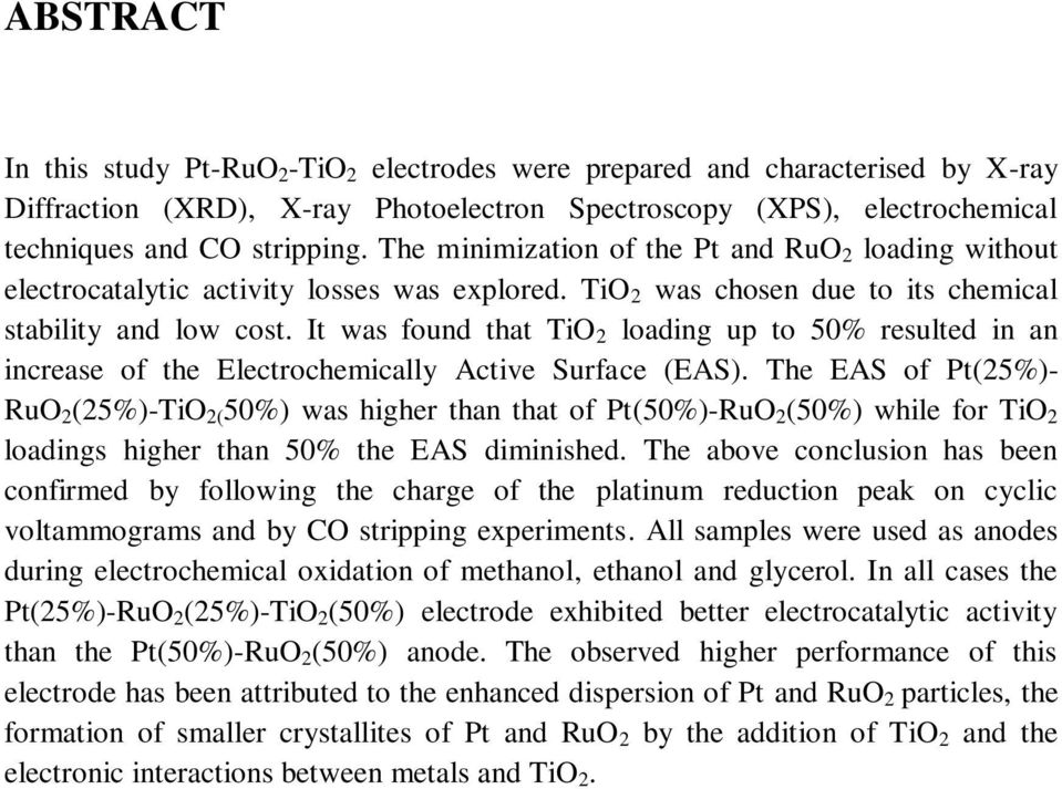 It was found that TiO 2 loading up to 50% resulted in an increase of the Electrochemically Active Surface (EAS).