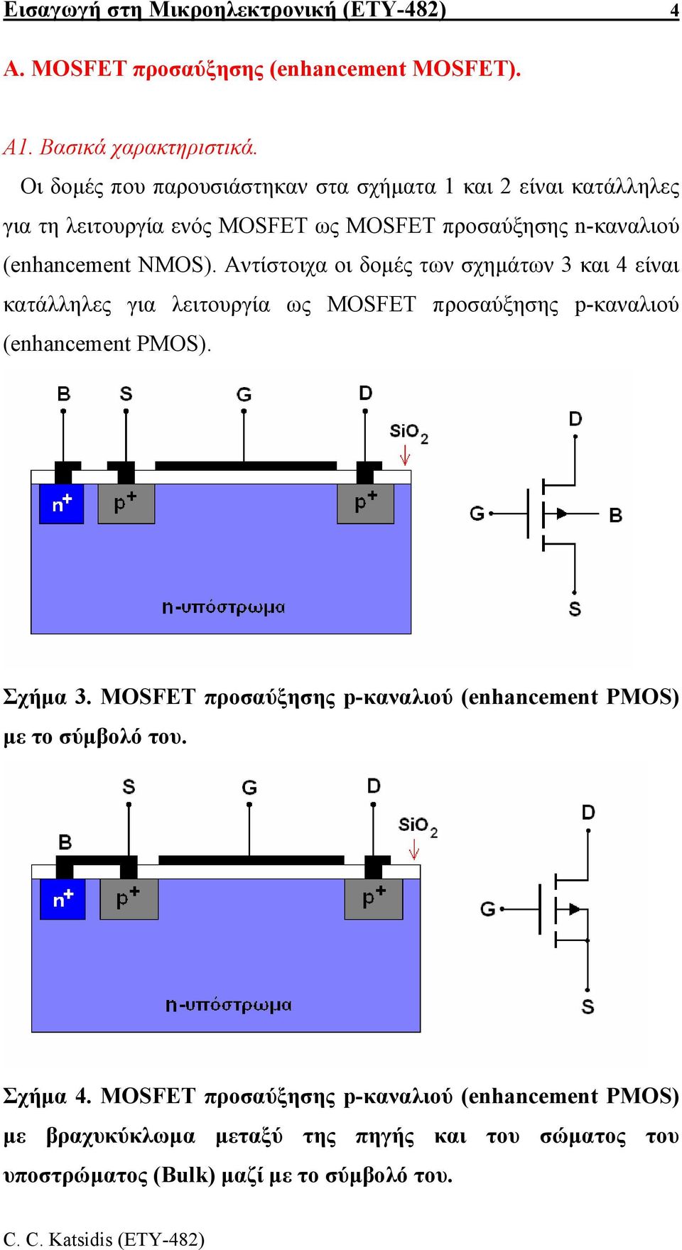 Αντίστοιχα οι δοµές των σχηµάτων 3 και 4 είναι κατάλληλες για λειτουργία ως MOSFET προσαύξησης p-καναλιού (enhancement PMOS). Σχήµα 3.