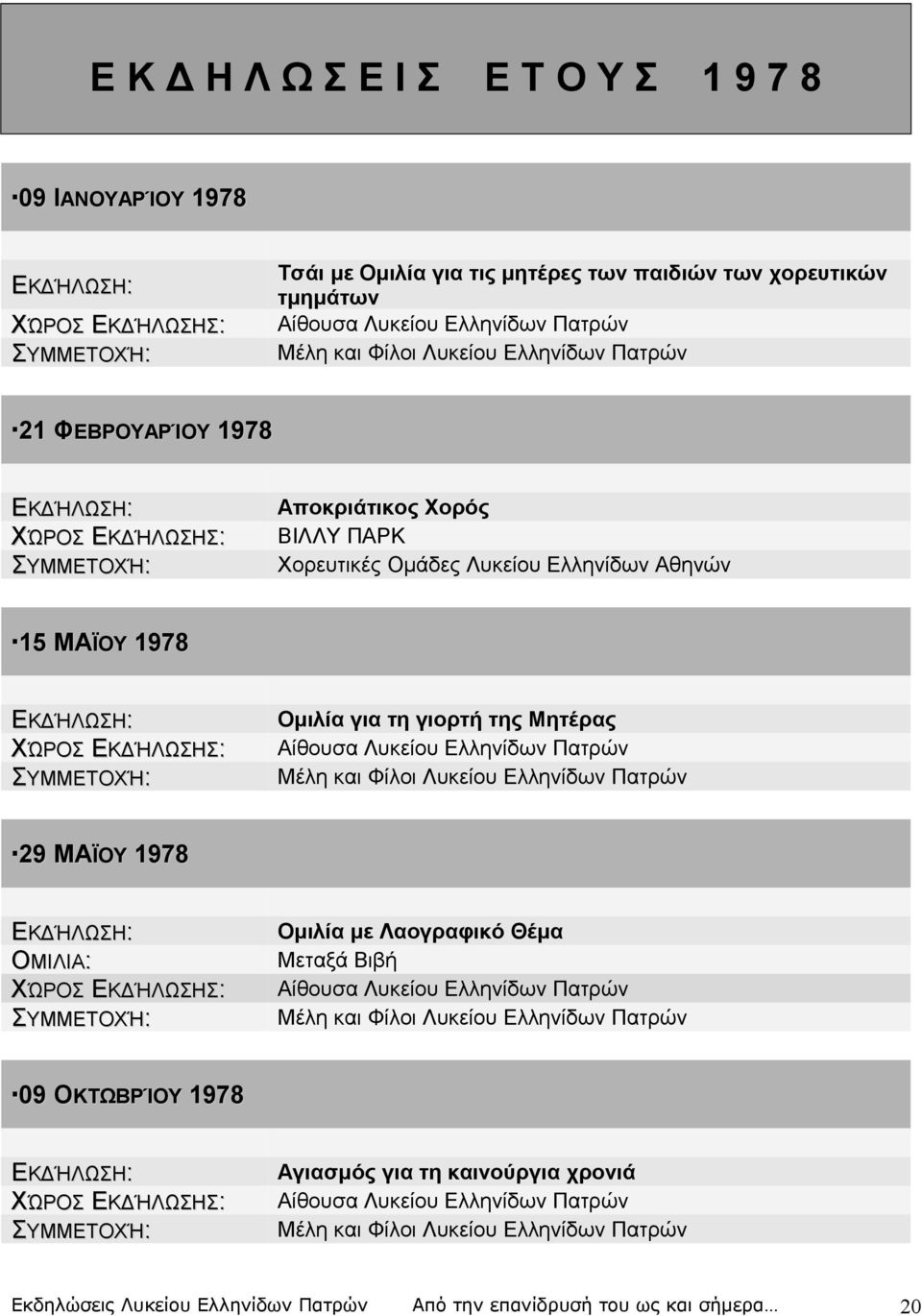 Μητέρας Μέλη και Φίλοι Λυκείου Ελληνίδων Πατρών 29 ΜΑΪΟΥ 1978 ΟΜΙΛΙΑ: Ομιλία με Λαογραφικό Θέμα Μεταξά Βιβή Μέλη και Φίλοι Λυκείου Ελληνίδων Πατρών 09