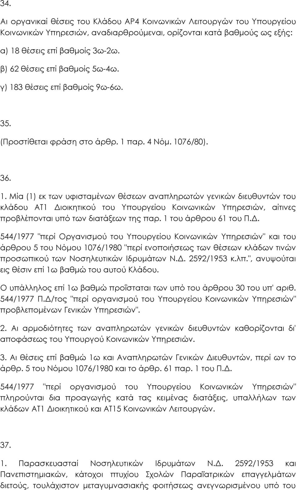 3 θέσεις επί βαθµοίς 9ω-6ω. 35. (Προστίθεται φράση στο άρθρ. 1 