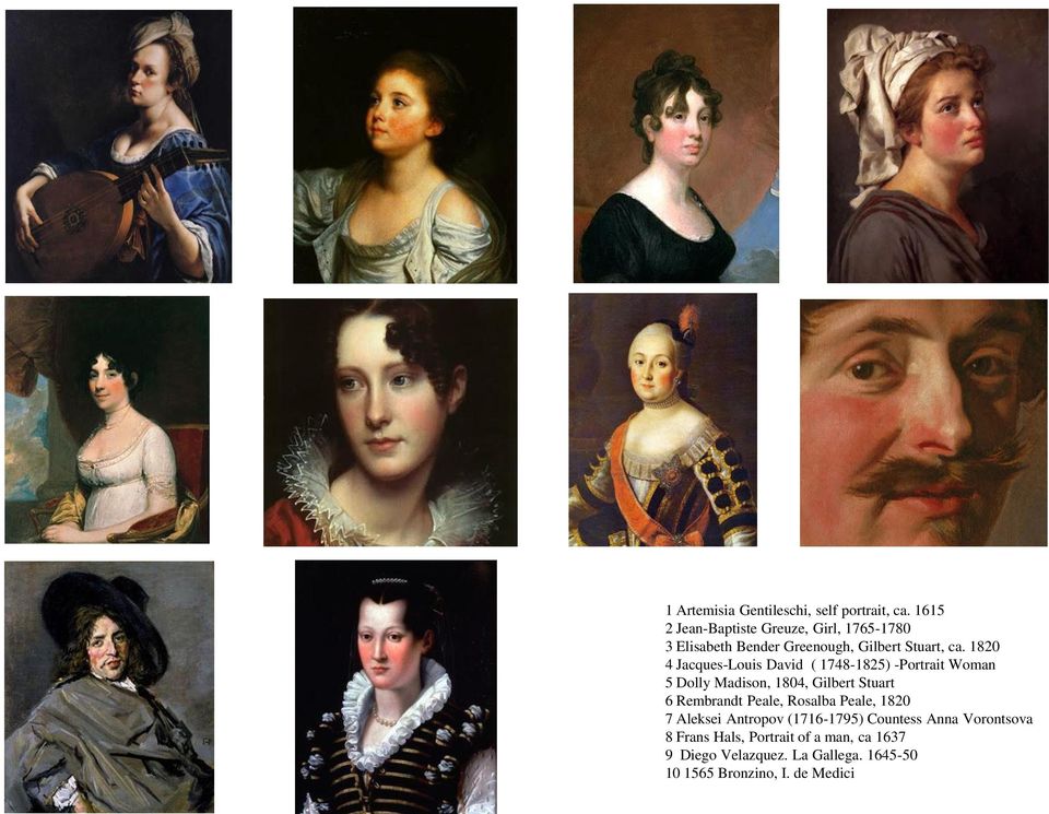 1820 4 Jacques-Louis David ( 1748-1825) -Portrait Woman 5 Dolly Madison, 1804, Gilbert Stuart 6 Rembrandt