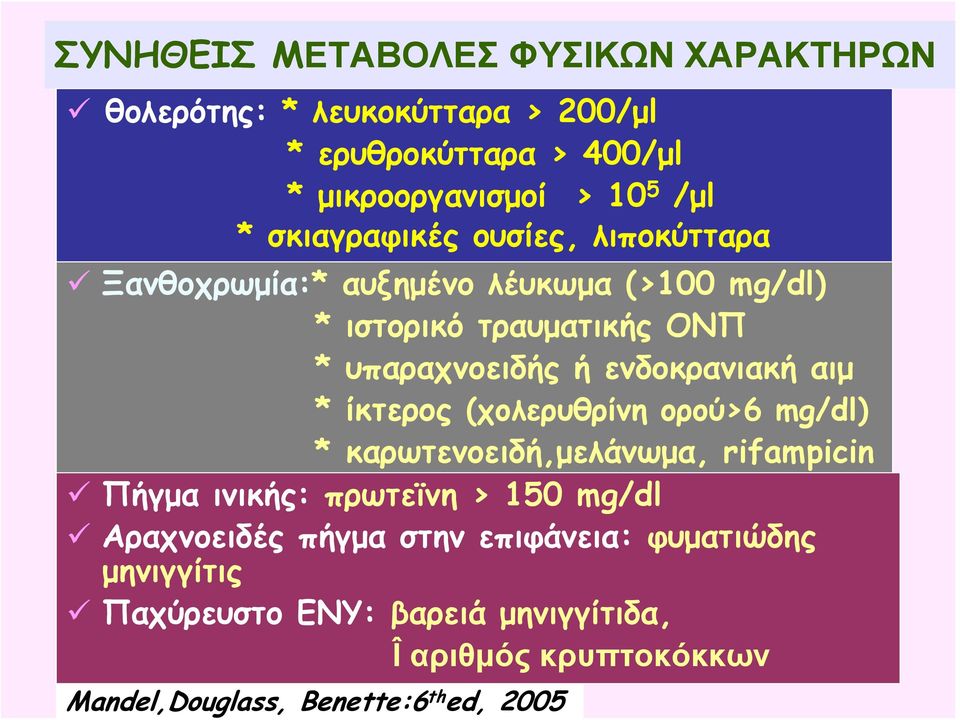 ενδοκρανιακή αιμ * ίκτερος (χολερυθρίνη ορού>6 mg/dl) * καρωτενοειδή,μελάνωμα, rifampicin Πήγμα ινικής: πρωτεϊνη > 150 mg/dl