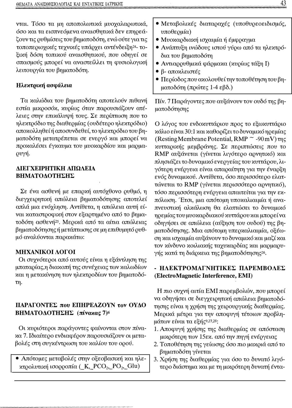 τοπικού αναισθητικού, που οδηγεί σε σπασμούς μπορεί να αναστείλλει τη φυσιολογική λειτουργία του βηματοδότη.