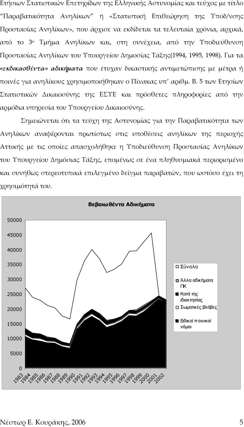 Για τα «εκδικασθέντα» αδικήματα που έτυχαν δικαστικής αντιμετώπισης με μέτρα ή ποινές για ανηλίκους χρησιμοποιήθηκαν ο Πίνακας υπ αριθμ. Β.