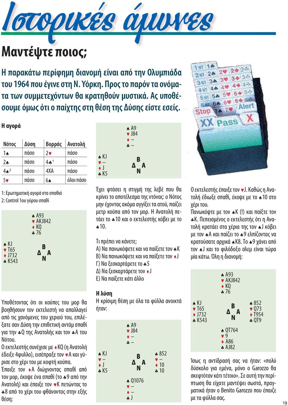 Η αγορά Nότος Δύση Βορράς Ανατολή 1# πάσο 2$ πάσο 2# πάσο 4& 1 πάσο 4# 2 πάσο 4XA πάσο 5$ πάσο 6# όλοι πάσο 1: Ερωτηματική αγορά στα σπαθιά 2: Control 1ου γύρου σπαθί # KJ $ T65 ^ J732 & K543 # A93 $