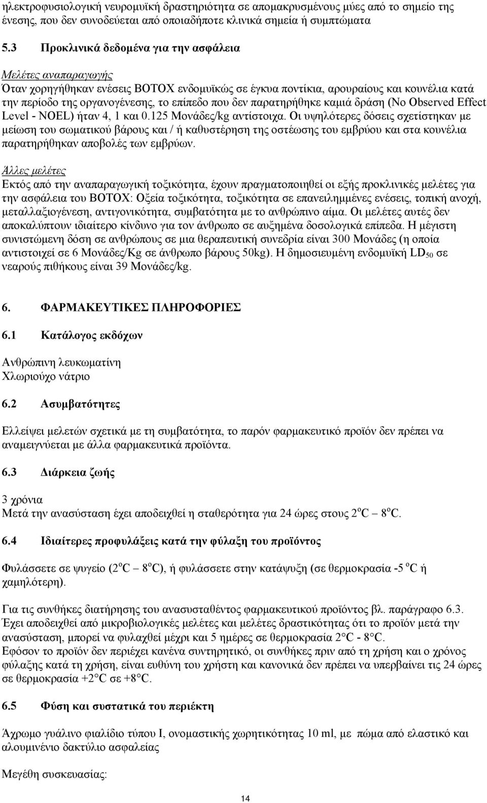 παρατηρήθηκε καμιά δράση (No Observed Effect Level - NOEL) ήταν 4, 1 και 0.125 Μονάδες/kg αντίστοιχα.